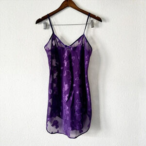 Vintage Lingerie Floral Sheer Nightie Slip Dress Petra Fashions Small Purple